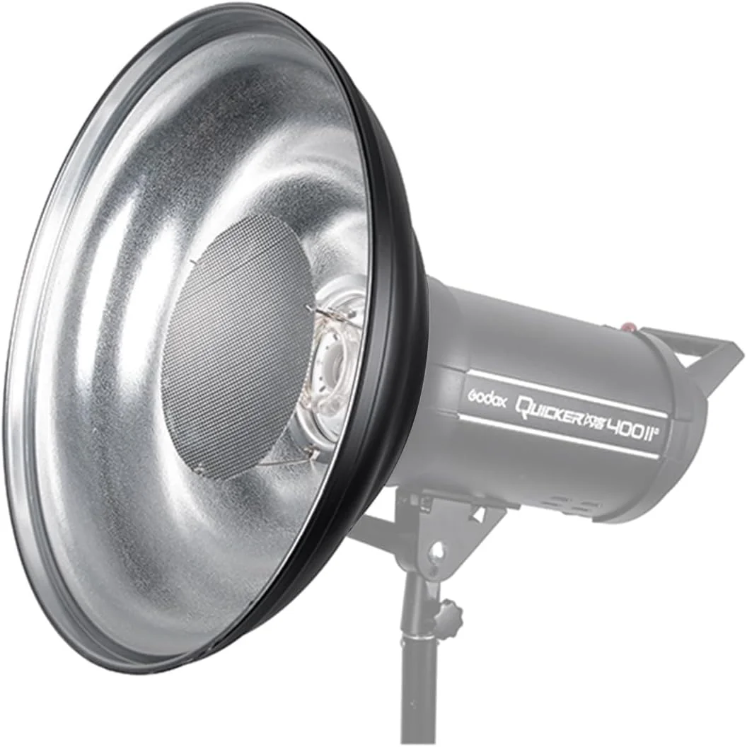 دیش زیبایی رفلکتور عکاسی استودیویی 41.2 سانتی‌متری با گرید لانه زنبوری و پارچه نرم برای نور فلاش استروب مانت بوئنز، سطح داخلی نقره‌ای