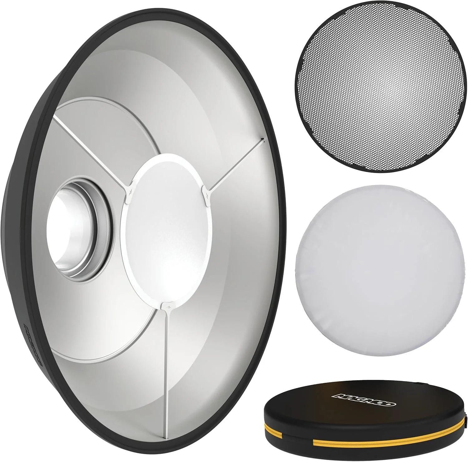 کیت بیوتی دیش XL 20 Pro از MagMod، بیوتی دیش مغناطیسی تاشو 20 اینچی برای عکاسی پرتره و استودیویی جذاب، شامل مانت بوئنز، گرید و دیفیوزر جورابی، سازگار با Godox و Profoto