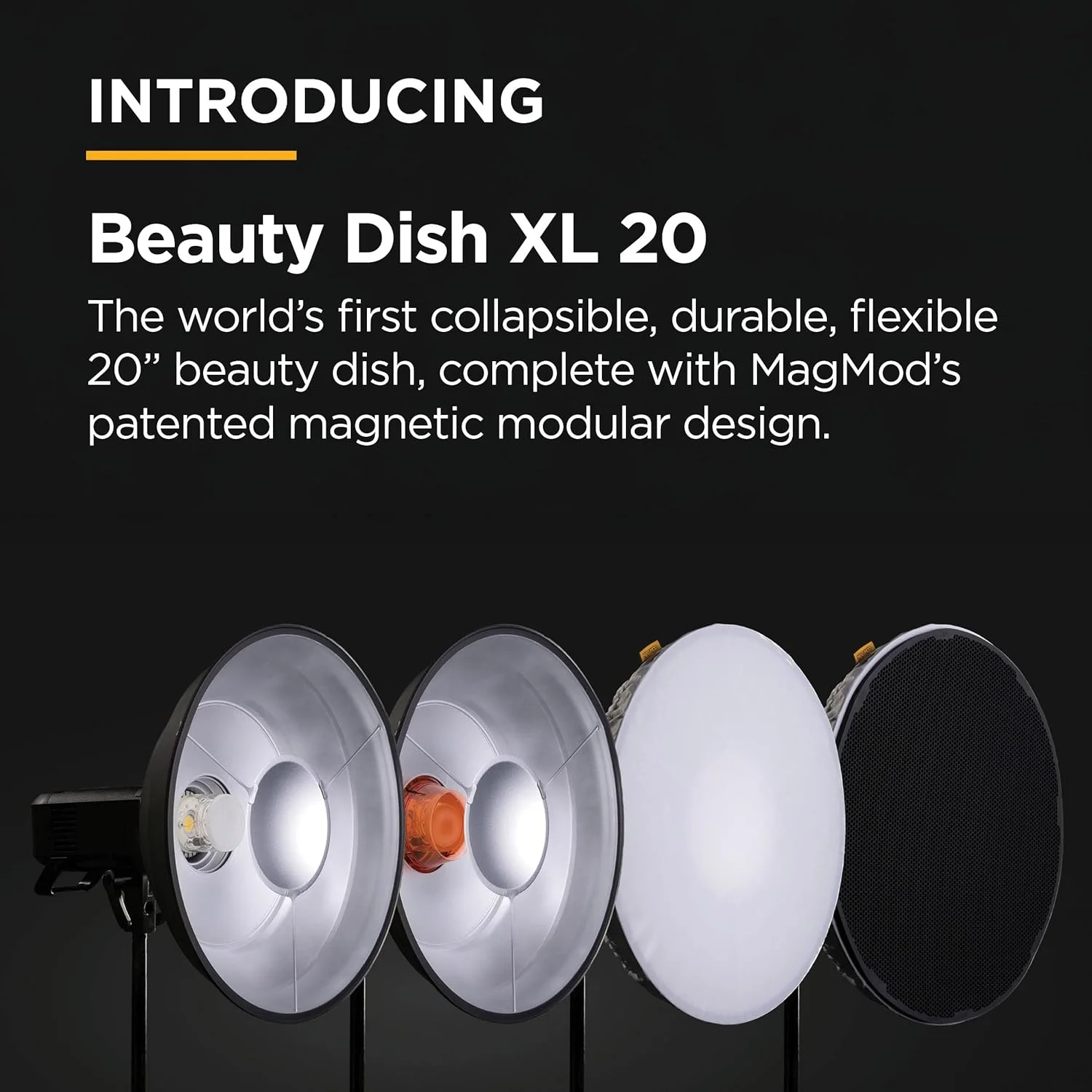 کیت بیوتی دیش XL 20 Pro از MagMod، بیوتی دیش مغناطیسی تاشو 20 اینچی برای عکاسی پرتره و استودیویی جذاب، شامل مانت بوئنز، گرید و دیفیوزر جورابی، سازگار با Godox و Profoto کیت بیوتی دیش XL 20 Pro از MagMod، بیوتی دیش مغناطیسی تاشو 20 اینچی برای عکاسی پرتره و استودیویی جذاب، شامل مانت بوئنز، گرید و دیفیوزر جورابی، سازگار با Godox و Profoto