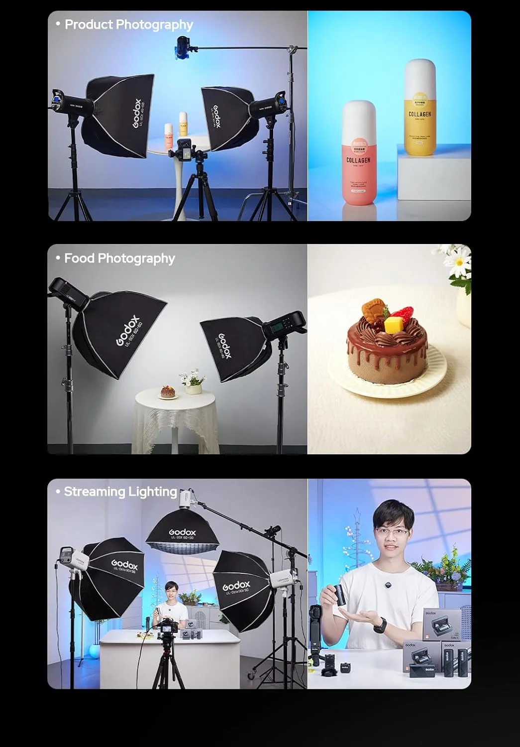 سافت باکس گودوکس 60CM/23.6 اینچی با قابلیت رهاسازی سریع چتری هشت ضلعی، مانت بوونز با دیفیوزر های داخلی و جلویی قابل جابجایی / گریپ / صفحه دیفیوزر برای عکاسی، پخش زنده و پرتره