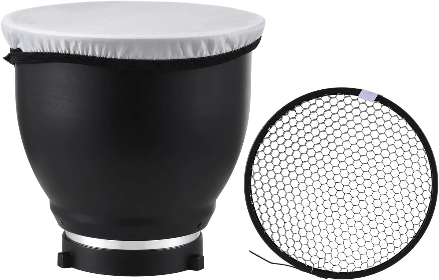 دیفیوزر کاسه ای ۷ اینچی با مانت بوئنز به همراه گرید لانه زنبوری 60 درجه و جوراب نوری برای فلاش استودیویی با مانت بوئنز