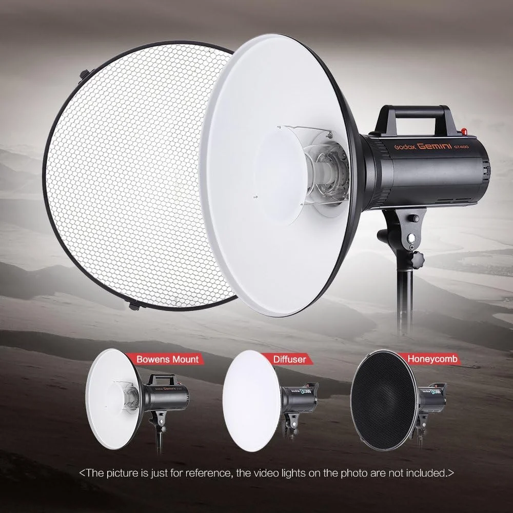 نورپردازی استودیویی Speedlite Strobe با دهانه بوئنز به همراه بازتابنده، لانه زنبوری و پارچه سافت