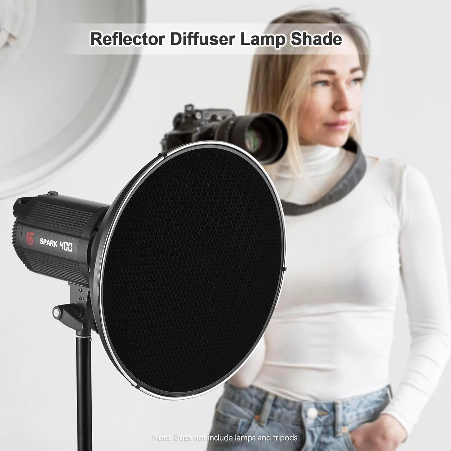 نور بازتابنده کاسه ای 39 سانتی متری با مانت بوئنز به همراه گرید لانه زنبوری 60 درجه و بازتابنده مرکزی برای فلاش استودیویی با مانت بوئنز