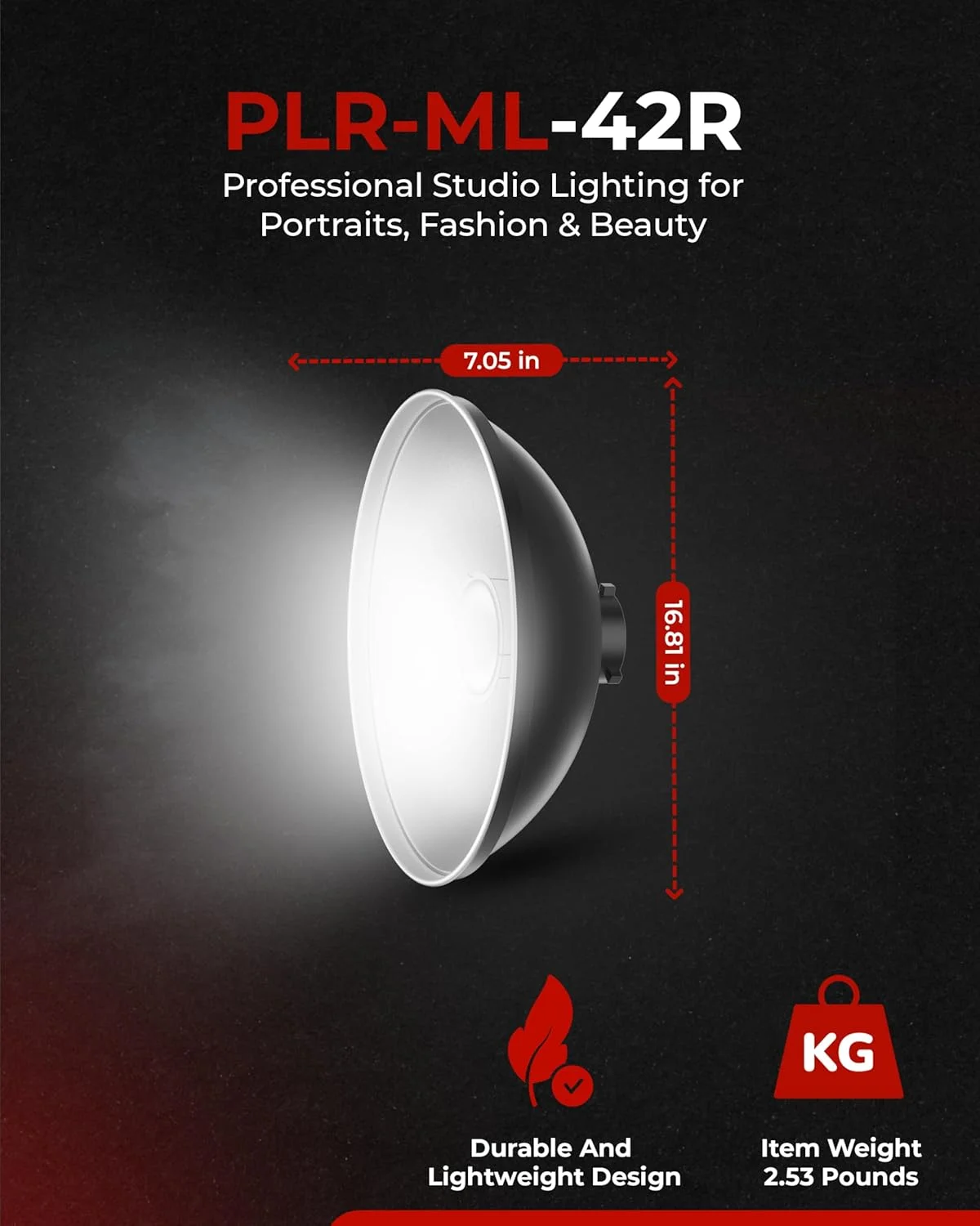 بازتابنده دیش زیبایی نقره ای 42 سانتی متری دوربین رفلکس با شبکه لانه زنبوری و جوراب پخش کننده نور سفید برای نور فلاش استودیویی با پایه بوئنز سازگار با گودوکس