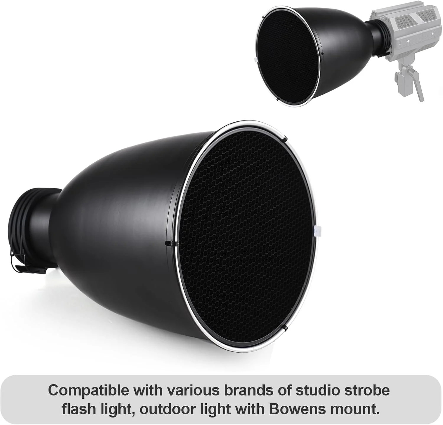 بازتابنده، دیش زیبایی 11.6 اینچی با مانت پروفوتو، بازتابنده دیفیوزر سایه لامپ تله-زوم با گرید لانه زنبوری 60 درجه و جوراب دیفیوزر برای فلاش استروب استودیویی با مانت پروفوتو