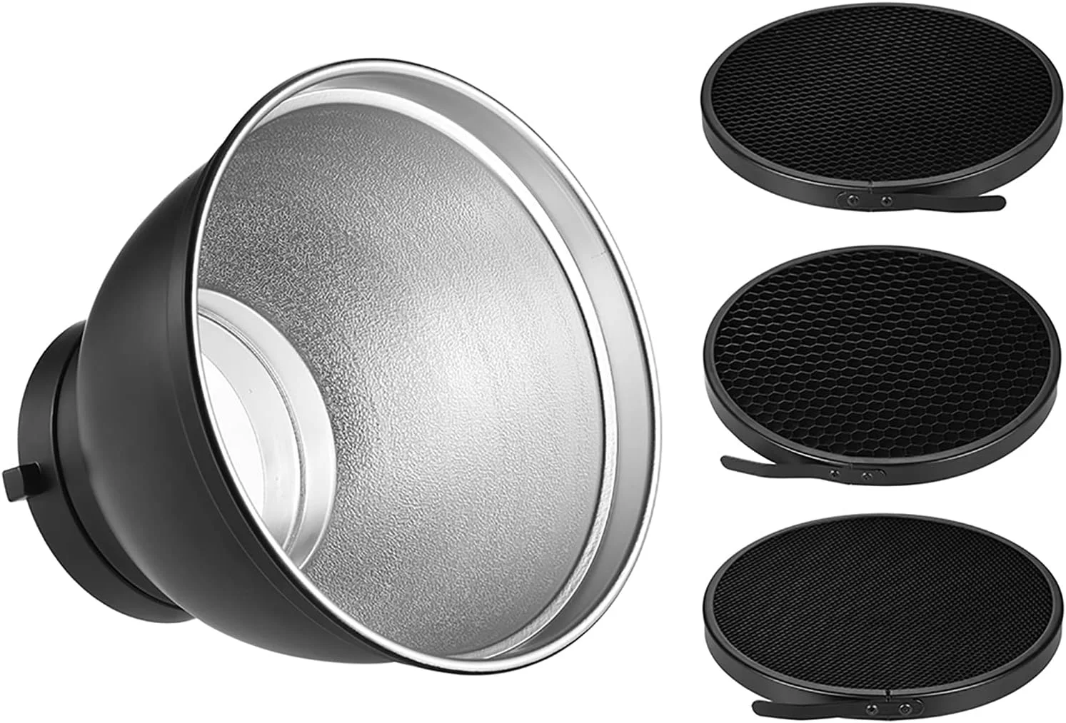 بازتابنده، دیفیوزر بازتابنده استاندارد 7 اینچی با صفحه لانه زنبوری 20°/ 40°/ 60° برای نور فلاش استودیویی با مانت بوئنز