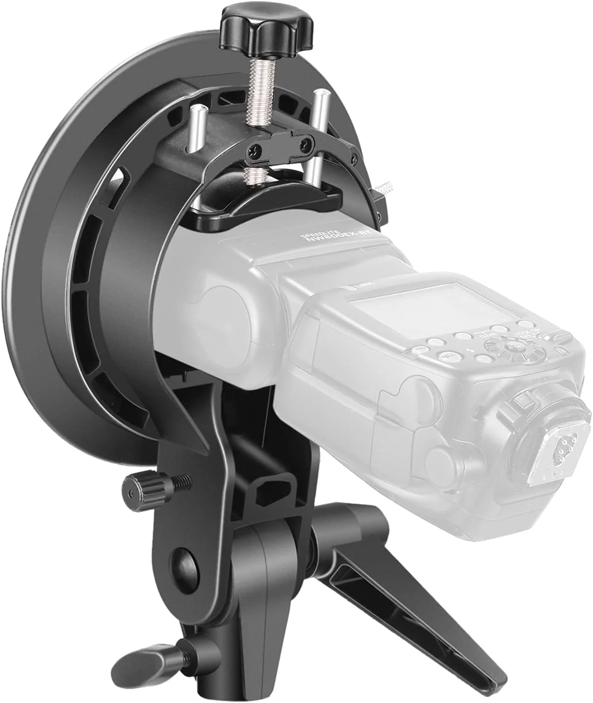 نگهدارنده براکت یونیورسال نوع E و نوع S با برند SHOPEE به همراه مانت Elinchrome برای فلاش اسپیدلایت، اسنوت، سافت باکس، بیوتی دیش، رفلکتور، چتر، استودیوی عکس