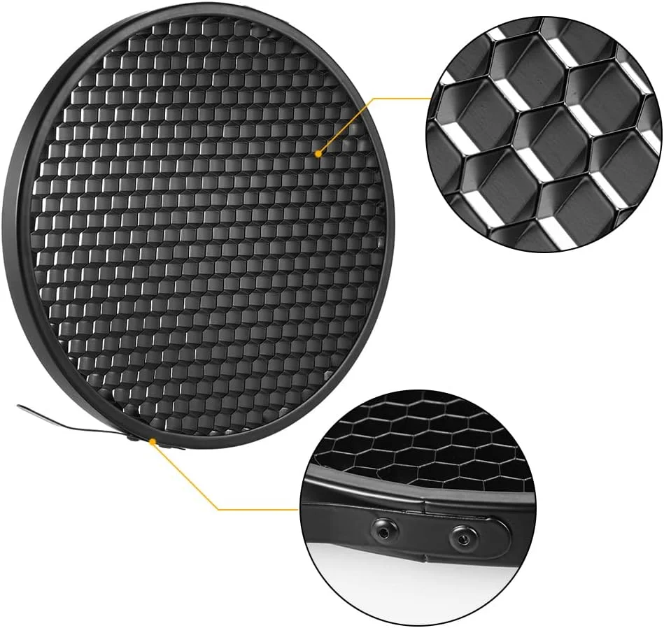 بازتابنده، دیفیوزر بازتابنده استاندارد 7 اینچی با صفحه لانه زنبوری 20°/ 40°/ 60° برای نور فلاش استودیویی با مانت بوئنز