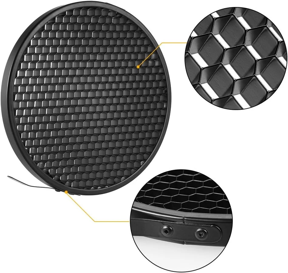 بازتابنده، دیفیوزر بازتابنده استاندارد 7 اینچی با صفحه لانه زنبوری 20°/ 40°/ 60° برای فلاش استودیویی با مانت بوئنز