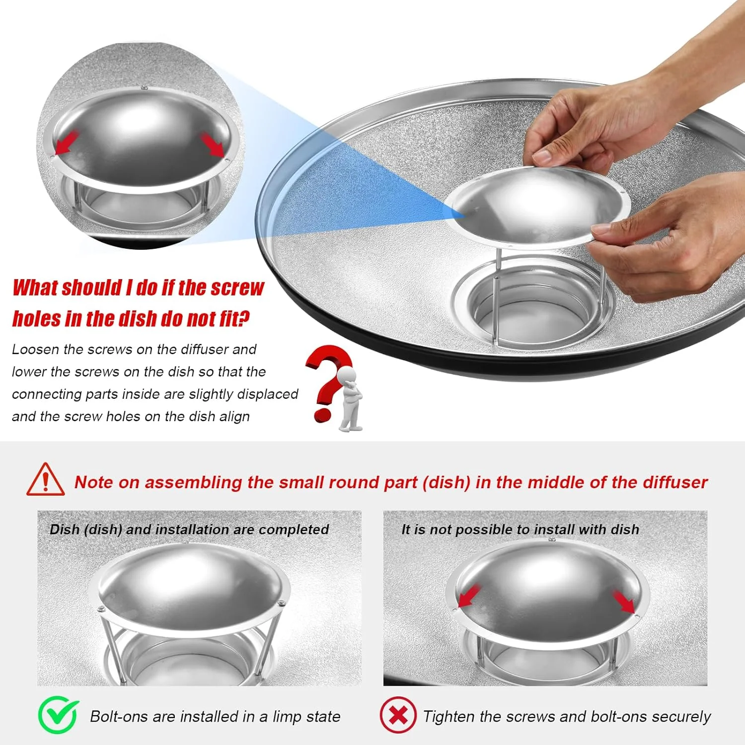 رفلکتور استاندارد بیوتی دیش سونفو 42 سانتی‌متری با گرید شانه‌عسلی، جوراب دیفیوزر و کیف، برای فلاش استودیویی با مانت بوئنز مانند Neewer VC-400HS VE-300 Godox AD200 AD180 AD360 (سفید)