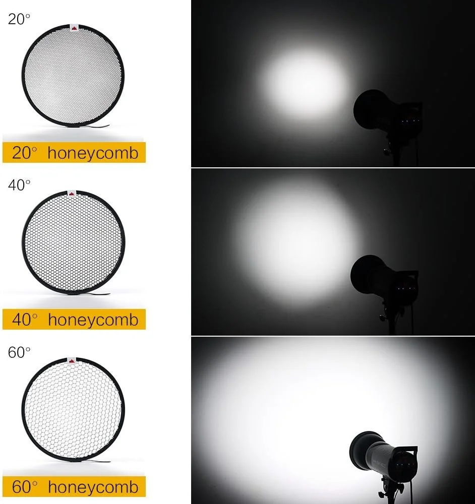 بازتابنده استاندارد 18 سانتی متری با شبکه لانه زنبوری 60 درجه برای نور فلاش استودیویی با مانت بوئنز
