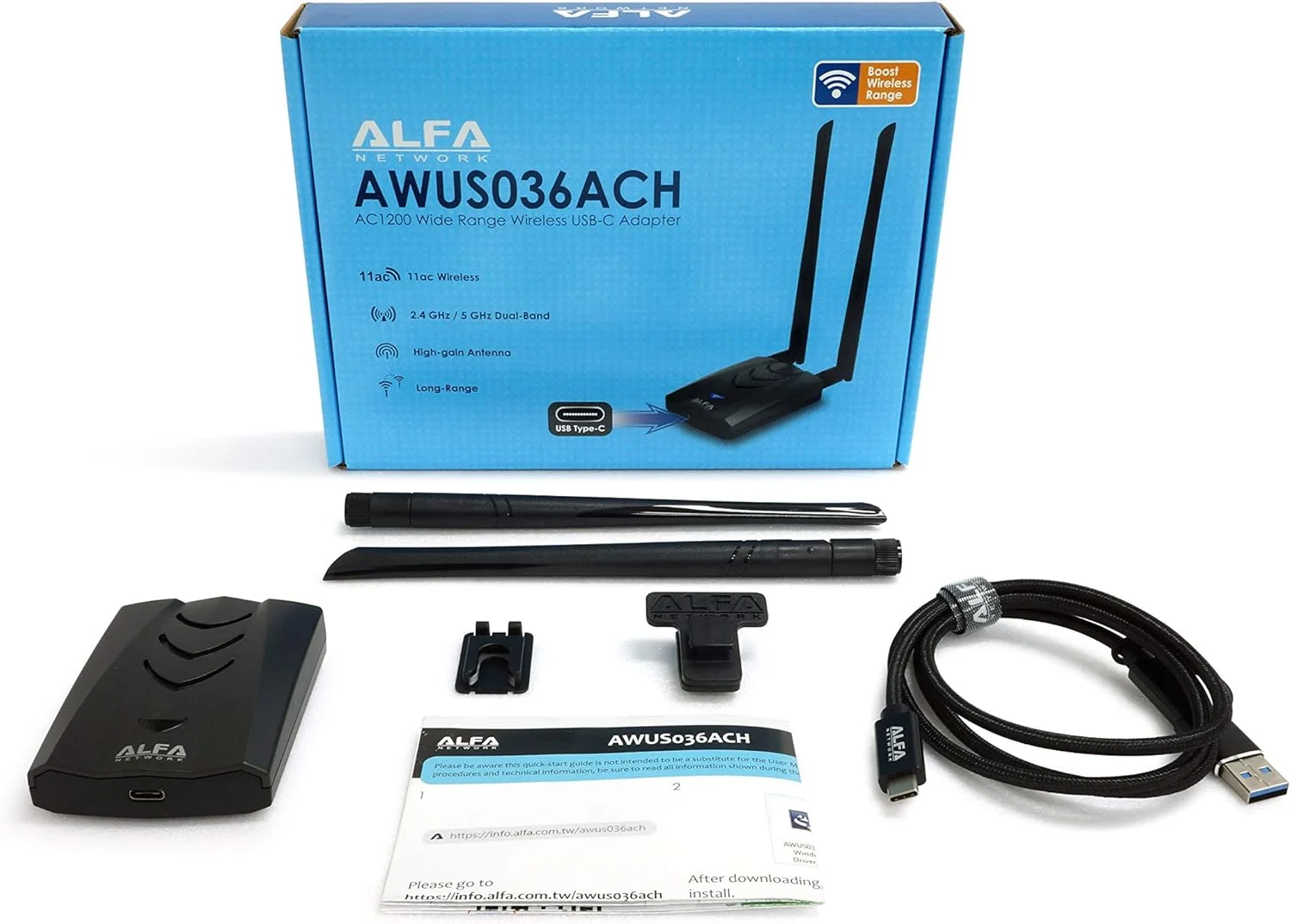 آداپتور وای فای USB شبکه ALFA مدل AWUS036ACH دو بانده AC1200 با برد بلند به همراه 2 آنتن خارجی 5dBi – 2.4GHz 300Mbps/5GHz 867Mbps – 802.11ac & A, B, G, N آداپتور وای فای USB شبکه ALFA مدل AWUS036ACH دو بانده AC1200 با برد بلند به همراه 2 آنتن خارجی 5dBi – 2.4GHz 300Mbps/5GHz 867Mbps – 802.11ac & A, B, G, N