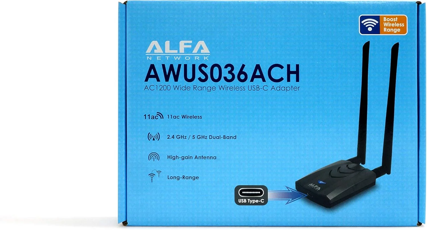 آداپتور وای فای USB شبکه ALFA مدل AWUS036ACH دو بانده AC1200 با برد بلند به همراه 2 آنتن خارجی 5dBi – 2.4GHz 300Mbps/5GHz 867Mbps – 802.11ac & A, B, G, N آداپتور وای فای USB شبکه ALFA مدل AWUS036ACH دو بانده AC1200 با برد بلند به همراه 2 آنتن خارجی 5dBi – 2.4GHz 300Mbps/5GHz 867Mbps – 802.11ac & A, B, G, N