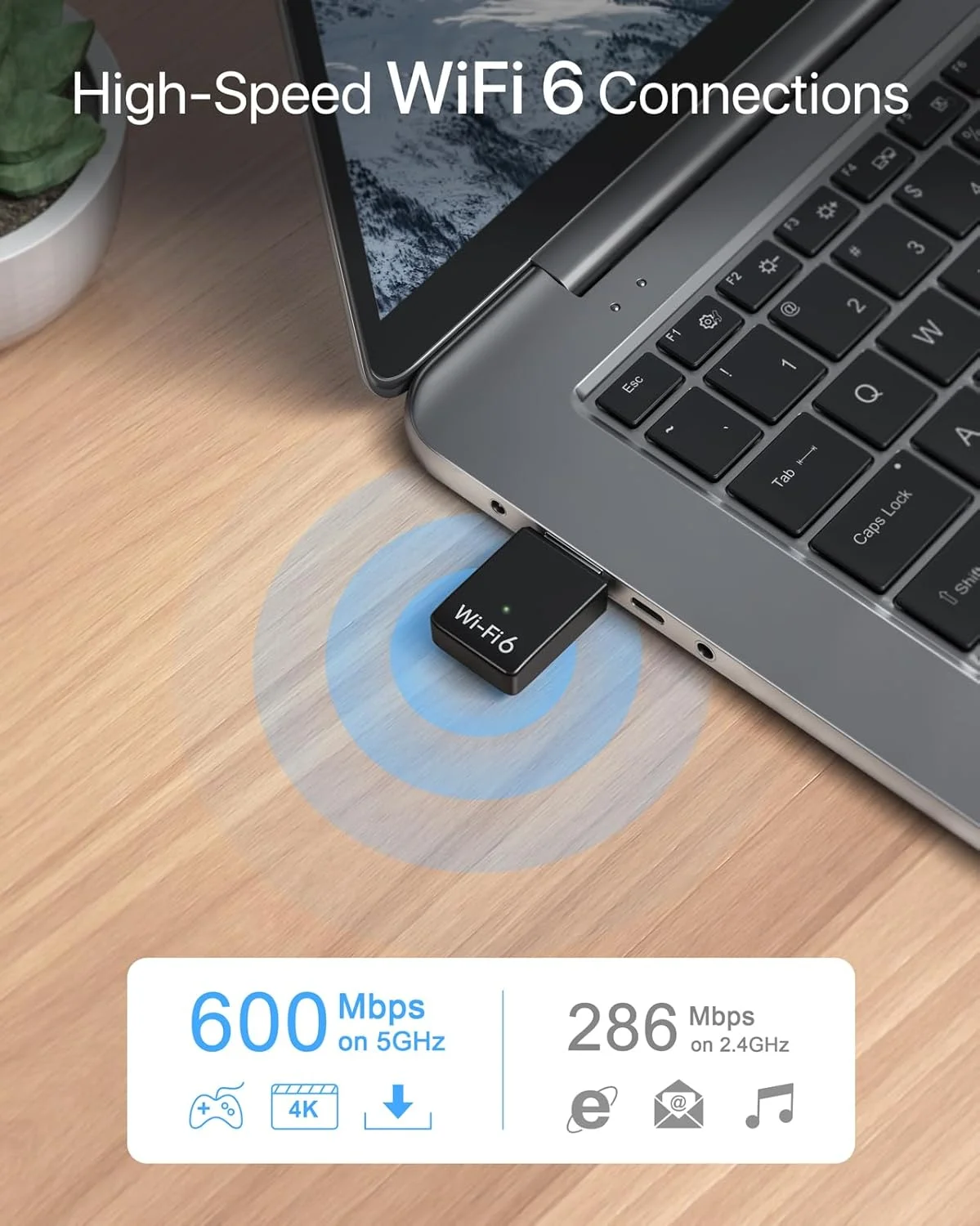 آداپتور وای فای USB AX900 BrosTrend برای کامپیوتر رومیزی و لپ تاپ، آداپتور مینی وای فای 6 برای ویندوز 11/10/7، دانگل USB وایرلس 6 دو بانده 5 گیگاهرتز 600 مگابیت بر ثانیه + 2.4 گیگاهرتز 286 مگابیت بر ثانیه، دانگل USB وایرلس 2.0