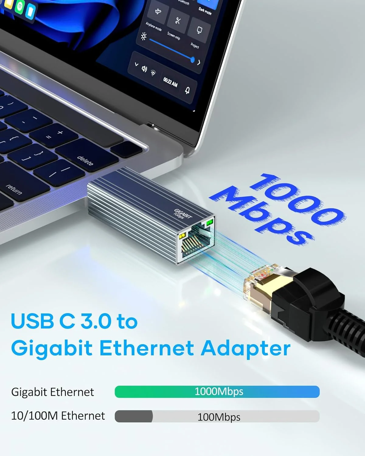 آداپتور USB C به اترنت Azonee، آداپتور شبکه گیگابیتی RJ45 به USB 3.0 Type-C با سرعت 1000 مگابیت بر ثانیه، قابل حمل و سازگار با MacBook Pro/Air، iPad و Android