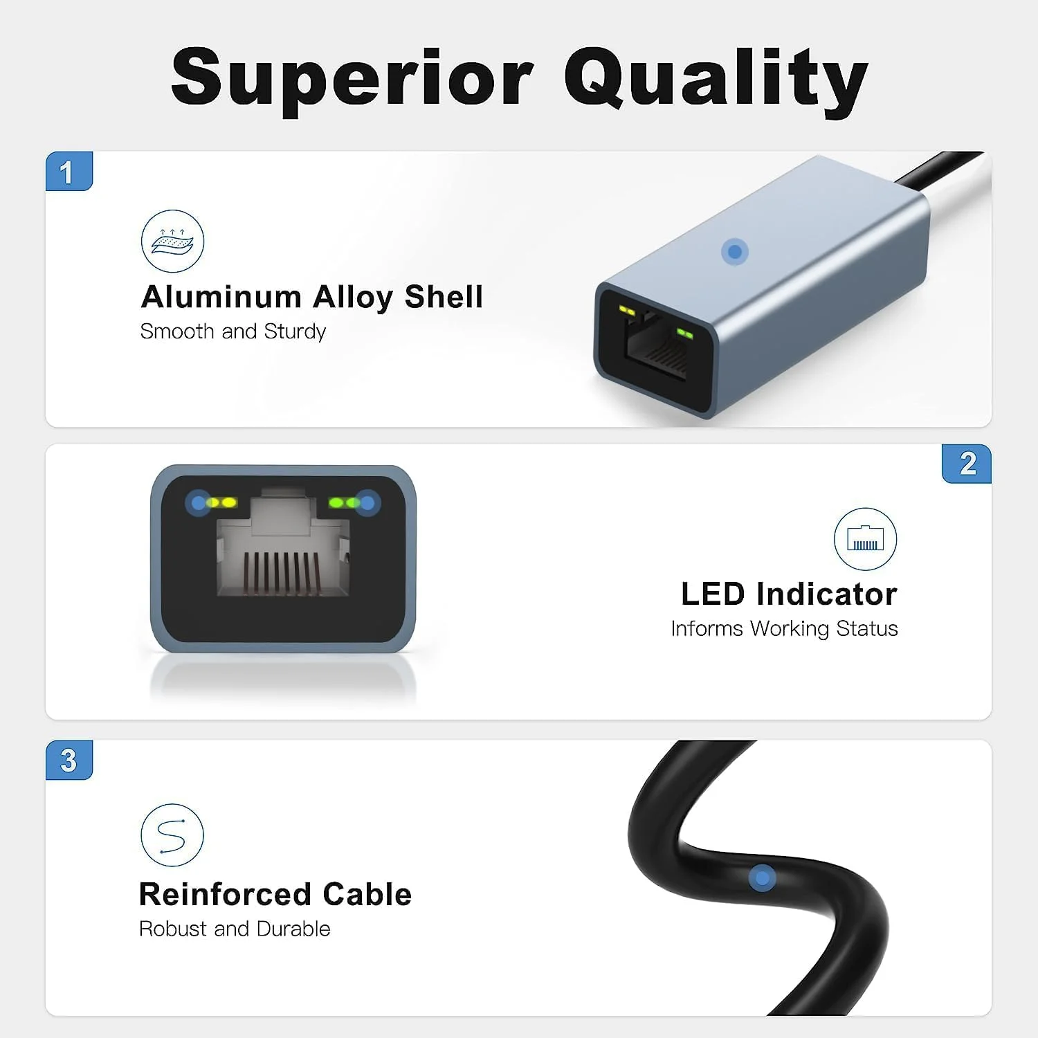 آداپتور USB به اترنت Azonee، آداپتور USB 3.0/USB C به RJ45 اترنت، آداپتور LAN 100 مگابیت بر ثانیه، آداپتور شبکه LAN Type C Thunderbolt 3 برای تبلت/موبایل/کامپیوتر/مک بوک/ویندوز/سرفیس پرو و غیره