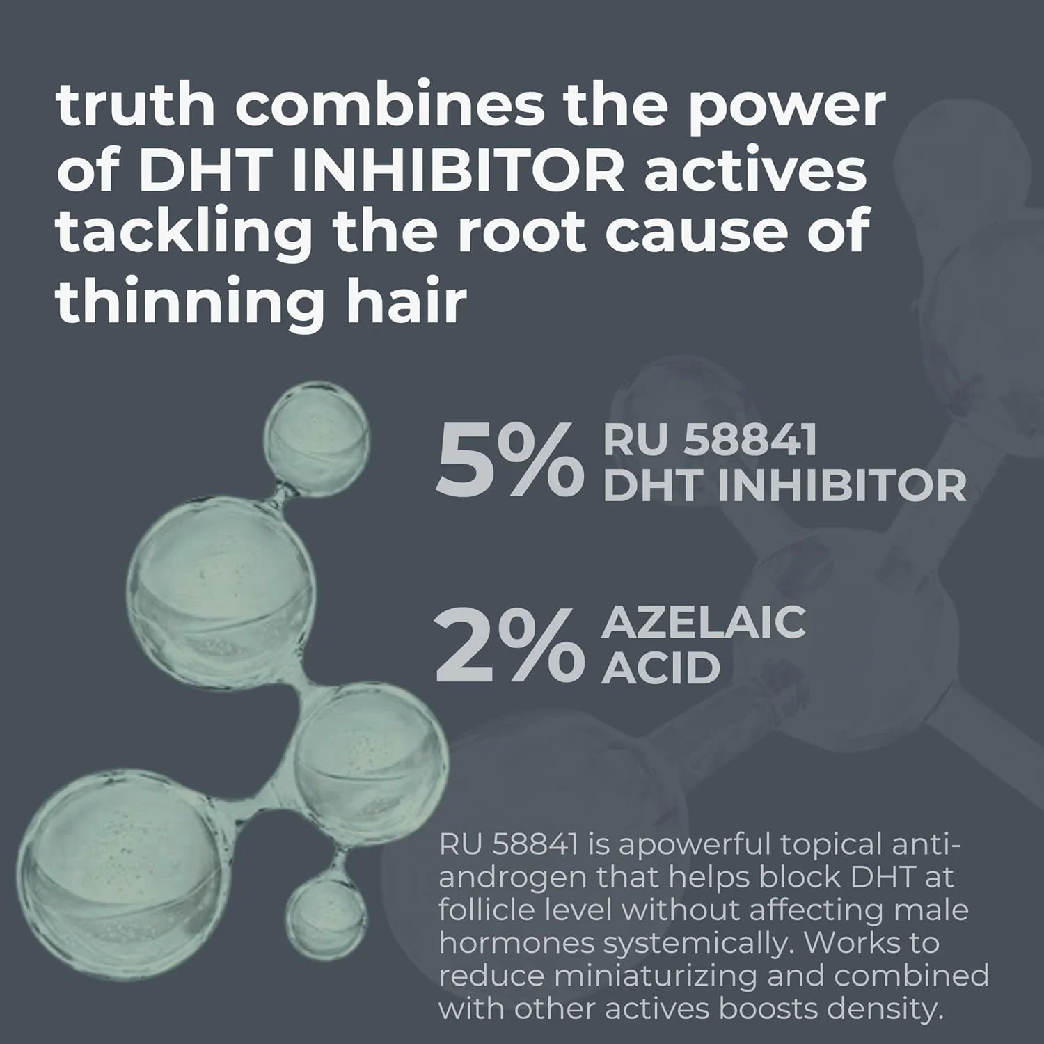 محلول تقویت کننده موی روزانه مردانه Truth، حاوی 40% مواد فعال، سرم افزایش تراکم مو، حاوی RU58841 5% + REDENSYL 5% + PROCAPIL 5% + BAICAPIL 5% + ANAGAIN 5% + CAPIXYL 5% + AZELAIC ACID 3% + BIOTIN 2% + VITAMIN B5 2%
