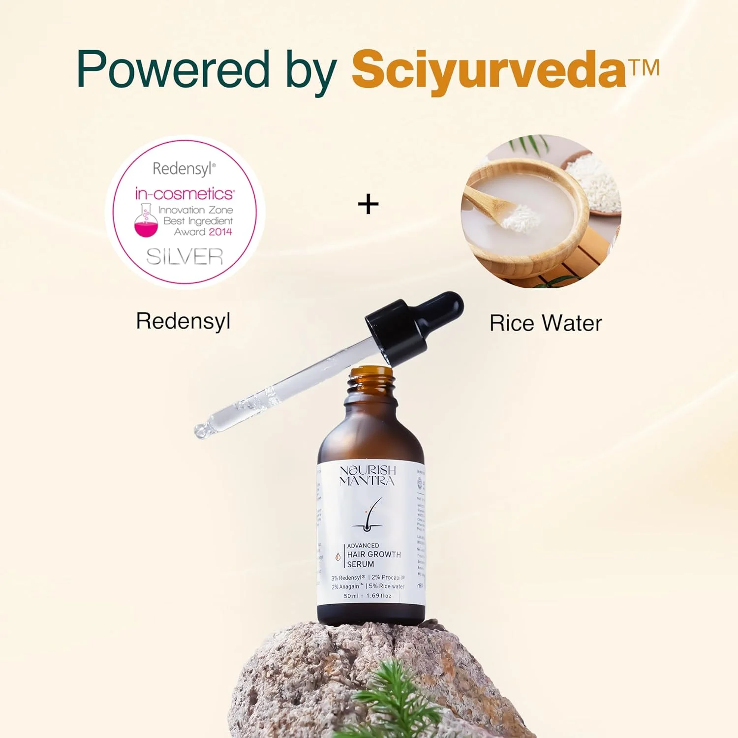 سرم پیشرفته رشد مو Nourish Mantra، ۵۰ میلی لیتر، حاوی ۳% Redensyl، ۲% Anagain، ۲% Procapil و ۵% آب برنج، محرک رشد مجدد مو، درمان ضد ریزش و نازک شدن مو، سرم رشد سریع مو برای بانوان و آقایان