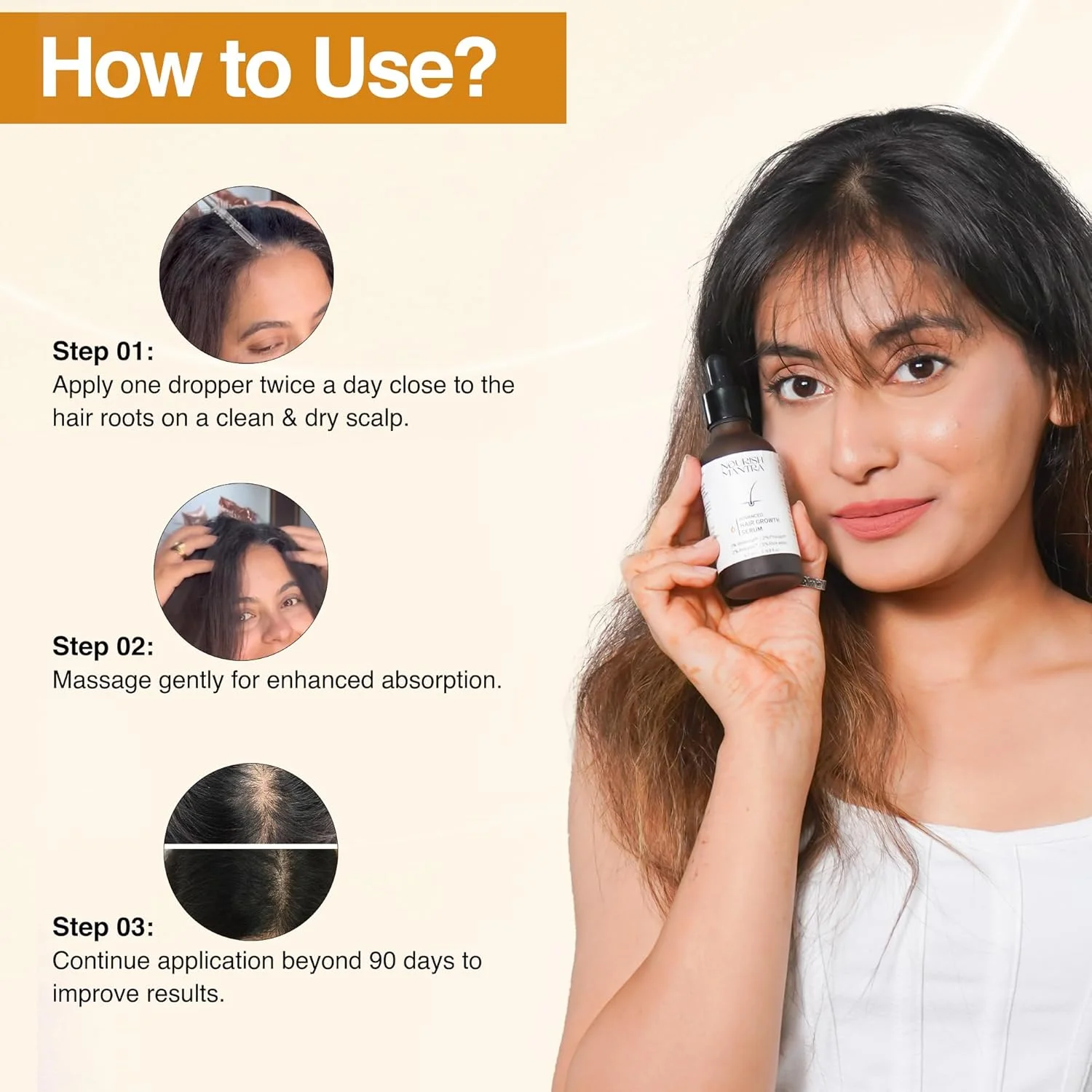 سرم پیشرفته رشد مو Nourish Mantra، ۵۰ میلی لیتر، حاوی ۳% Redensyl، ۲% Anagain، ۲% Procapil و ۵% آب برنج، محرک رشد مجدد مو، درمان ضد ریزش و نازک شدن مو، سرم رشد سریع مو برای بانوان و آقایان