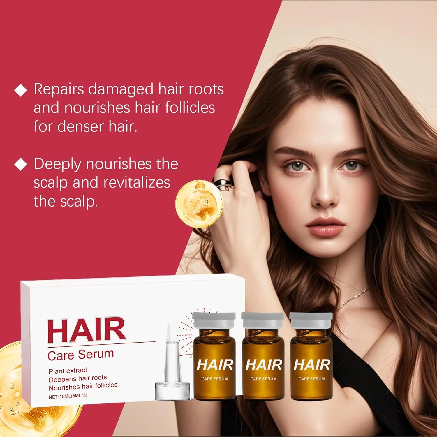 سرم آمپول مو، تقویت کننده مو - ترمیم فشرده برای موهای آسیب دیده و خشک، تقویت ریشه مو برای موهای ضخیم تر و پرتر (3 عددی)