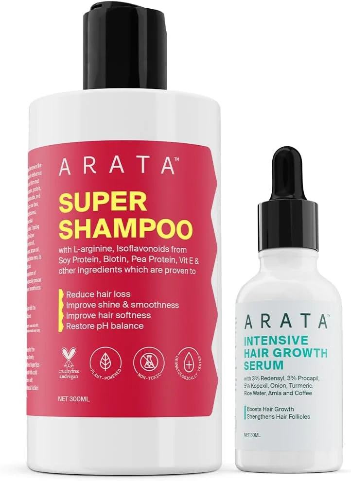 مجموعه قوی کننده مو آرتا | سرم رشد مو فشرده و شامپو فوق العاده | تقویت رشد مو | کاهش ریزش مو | موهای صاف و درخشان | 330 میلی لیتر، 460 گرم