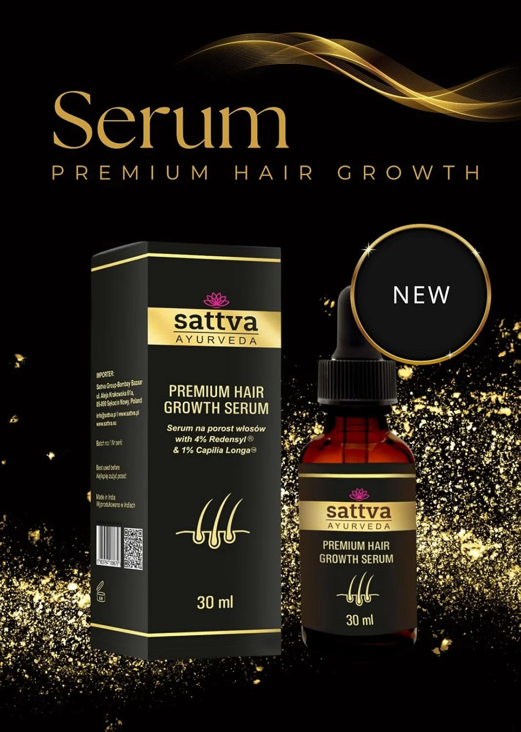 سرم تقویت کننده مو Sattva Ayurveda Premium، سرم رشد مو برای زنان و مردان، عوامل نوآورانه رشد مو، تسریع رشد مو و مقابله با ریزش مو با عصاره رزماری، Redensyl® سرم تقویت کننده مو Sattva Ayurveda Premium، سرم رشد مو برای زنان و مردان، عوامل نوآورانه رشد مو، تسریع رشد مو و مقابله با ریزش مو با عصاره رزماری، Redensyl®