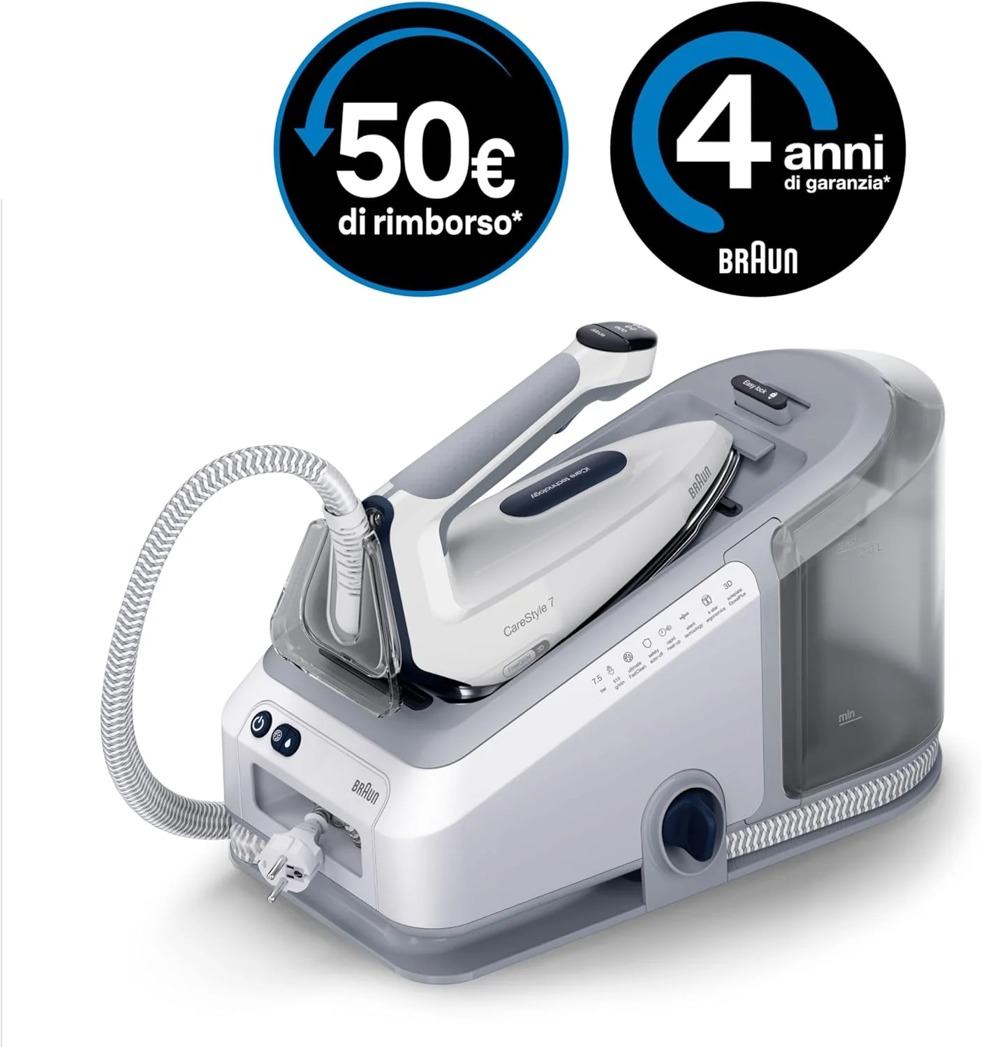 اتوی مخزن دار براون CareStyle 7 Pro IS 7262 GY، کفی FreeGlide 3D، حالت های iCare و iMode و اتو بخار عمودی، FastClean، بخار 510 گرم در دقیقه، مخزن جداشدنی 2 لیتری، 2700 وات، خاکستری اتوی مخزن دار براون CareStyle 7 Pro IS 7262 GY، کفی FreeGlide 3D، حالت های iCare و iMode و اتو بخار عمودی، FastClean، بخار 510 گرم در دقیقه، مخزن جداشدنی 2 لیتری، 2700 وات، خاکستری