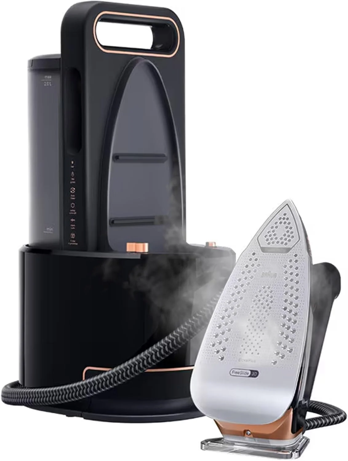 اتو بخار مخزن دار براون CareStyle 9 با فناوری FreeGlide 3D، حالت هوشمند iCare، اتو کشی عمودی، مخزن آب 2 لیتری، حالت Eco، نمایشگر OLED، تمیز کردن خودکار، خاموش شدن خودکار، 2700 وات مدل IS 9090 مشکی