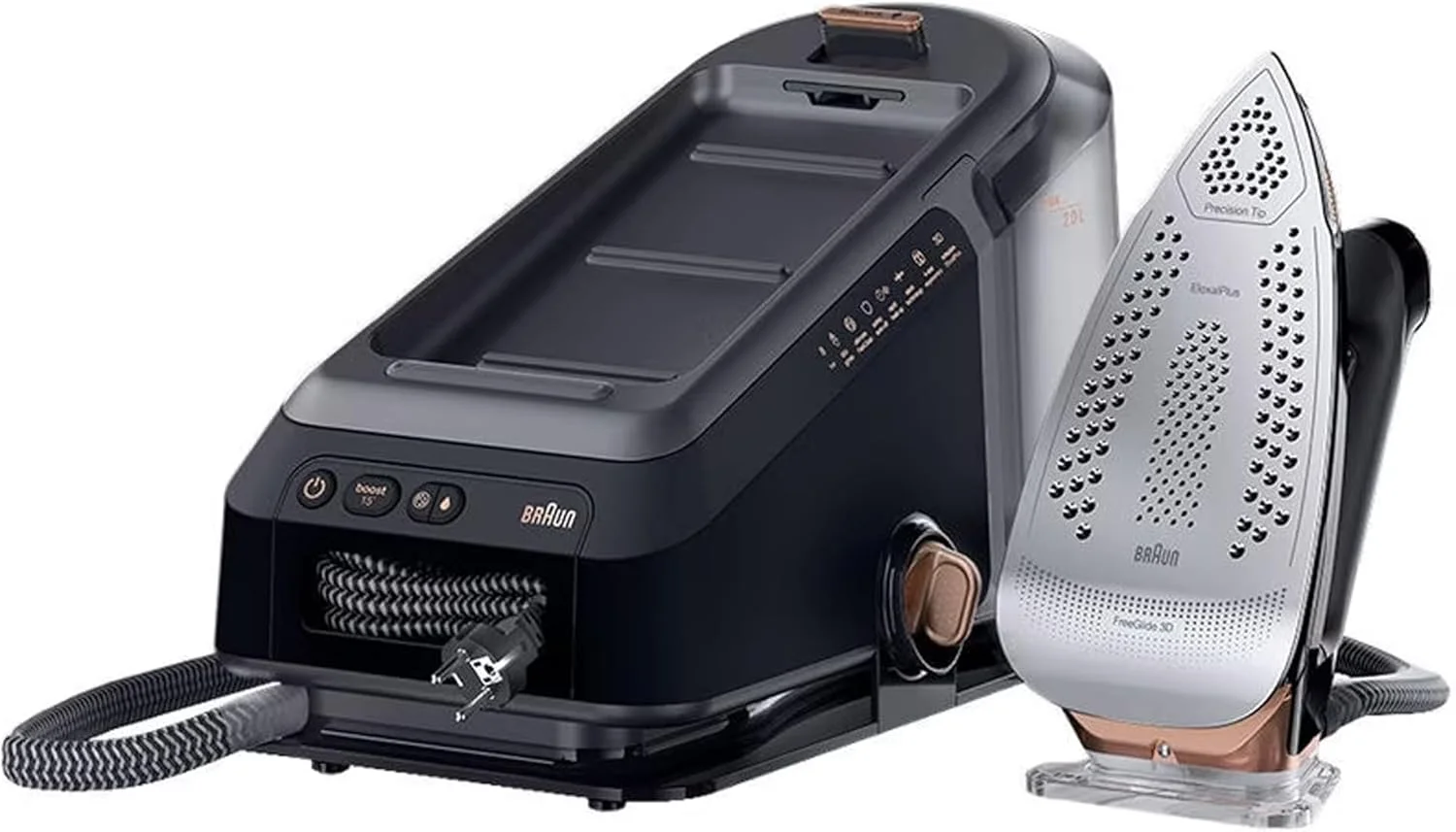 اتو بخار مخزن دار براون CareStyle 7 Pro با فناوری FreeGlide 3D، حالت هوشمند iCareMode، ضد چکه، مخزن آب جداشدنی 2 لیتری، خاموش شدن خودکار، 2700 وات، مدل IS 7286 مشکی