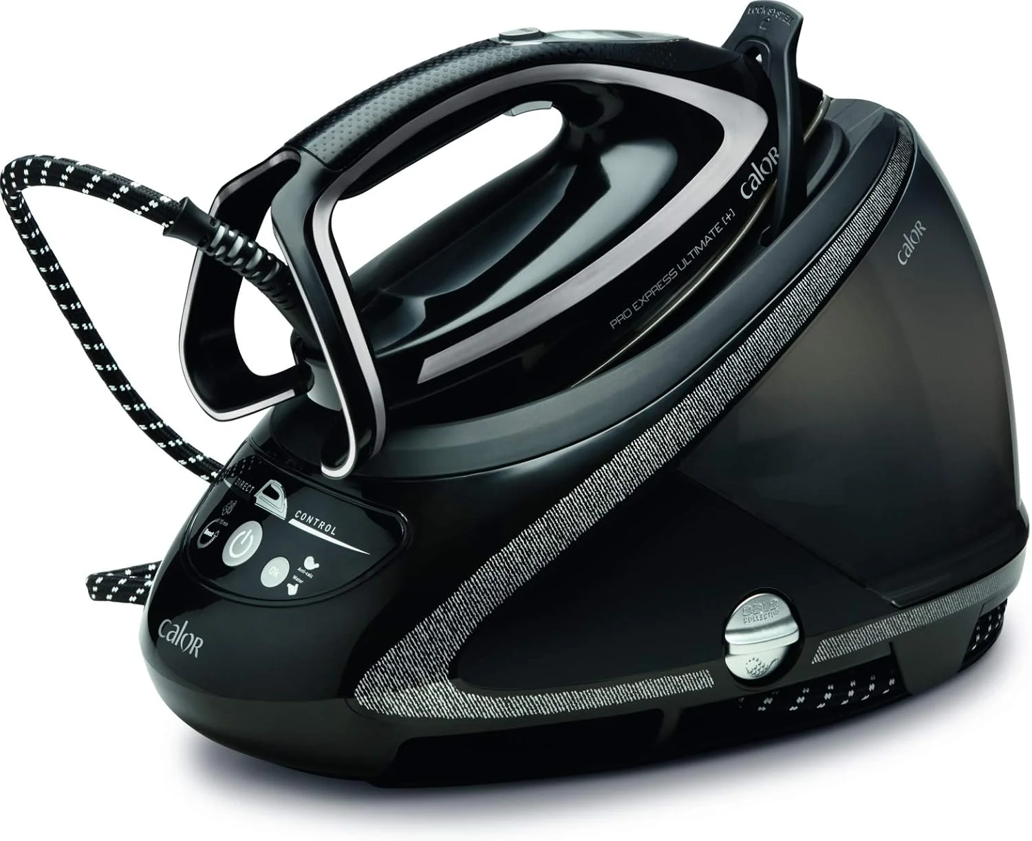 اتو بخار مخزن دار Pro Express Ultimate Care کالر GV9610CO/23B، فشار بالا، 8 بار، بخاردهی لحظه ای تا 600 گرم، با سیستم محافظت - مشکی و نقره ای