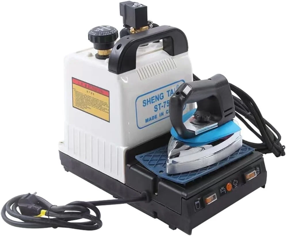 اتو بخار صنعتی و ایستگاه دیگ بخار، سیستم اتوکشی بخار حرفه ای 1600 وات با بخار و دمای قابل تنظیم، مخزن آب 2 لیتری، فشارسنج، برای فروشگاه های پوشاک، خشکشویی، کارخانه ها، پرده فروشی ها