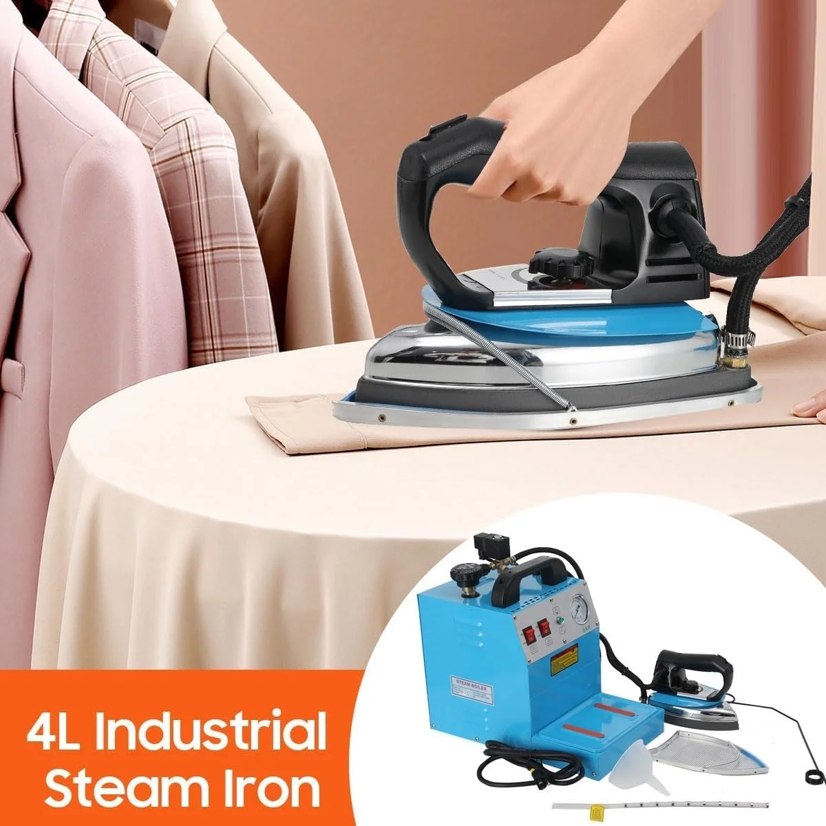 اتو بخار صنعتی، ایستگاه اتو بخار حرفه ای با مخزن آب 4 لیتری، فشارسنج، صفحه قابل تنظیم دما، اتو بخار برقی برای خشکشویی، پرده (B) اتو بخار صنعتی، ایستگاه اتو بخار حرفه ای با مخزن آب 4 لیتری، فشارسنج، صفحه قابل تنظیم دما، اتو بخار برقی برای خشکشویی، پرده (B)