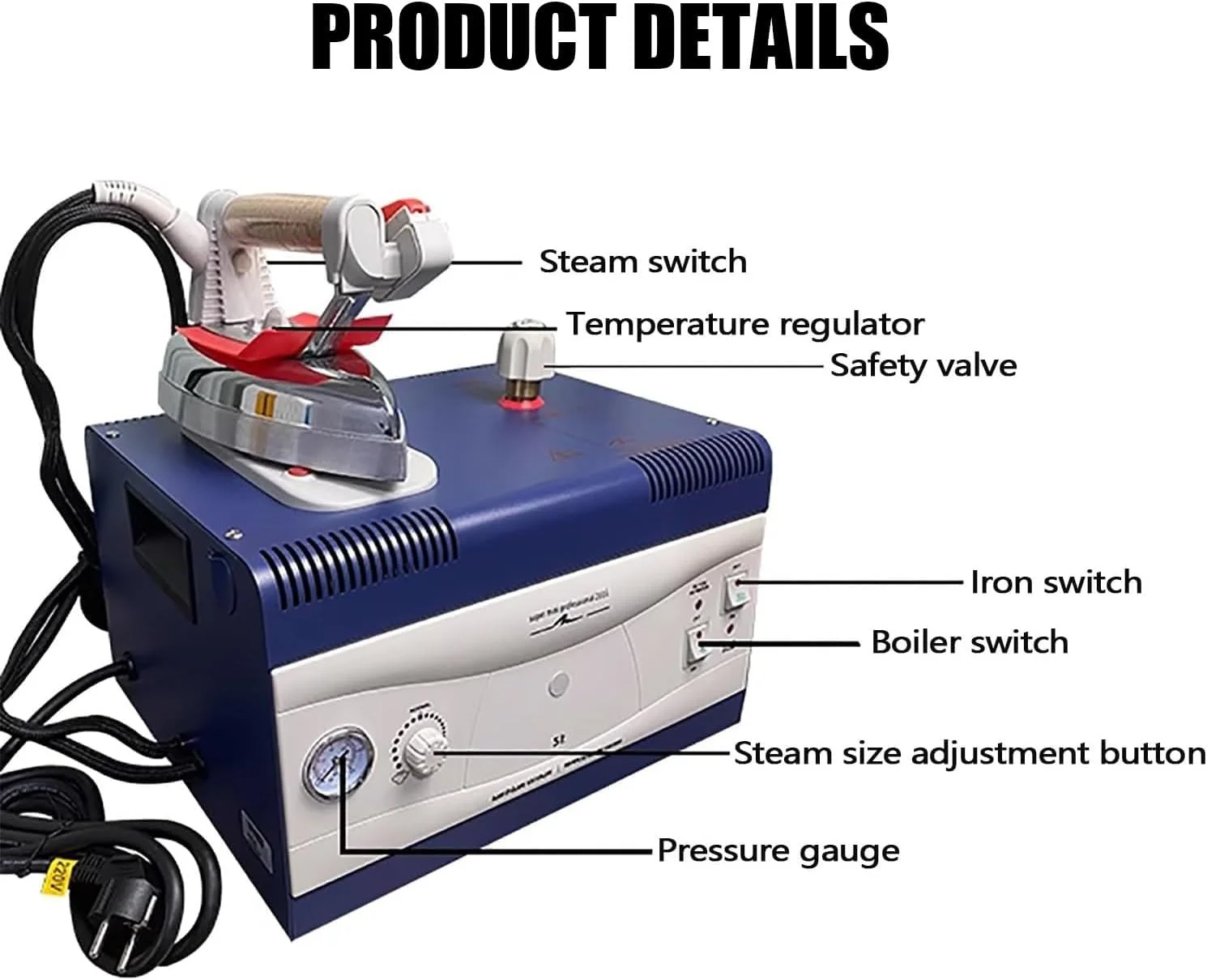 اتو بخار صنعتی 900 واتی، ایستگاه اتو بخار با گیج فشار، مخزن آب 5 لیتری، دما 150-230 درجه سانتیگراد، 4 وسیله ایمنی برای خشکشویی، پرده فروشی ها، منزل اتو بخار صنعتی 900 واتی، ایستگاه اتو بخار با گیج فشار، مخزن آب 5 لیتری، دما 150-230 درجه سانتیگراد، 4 وسیله ایمنی برای خشکشویی، پرده فروشی ها، منزل