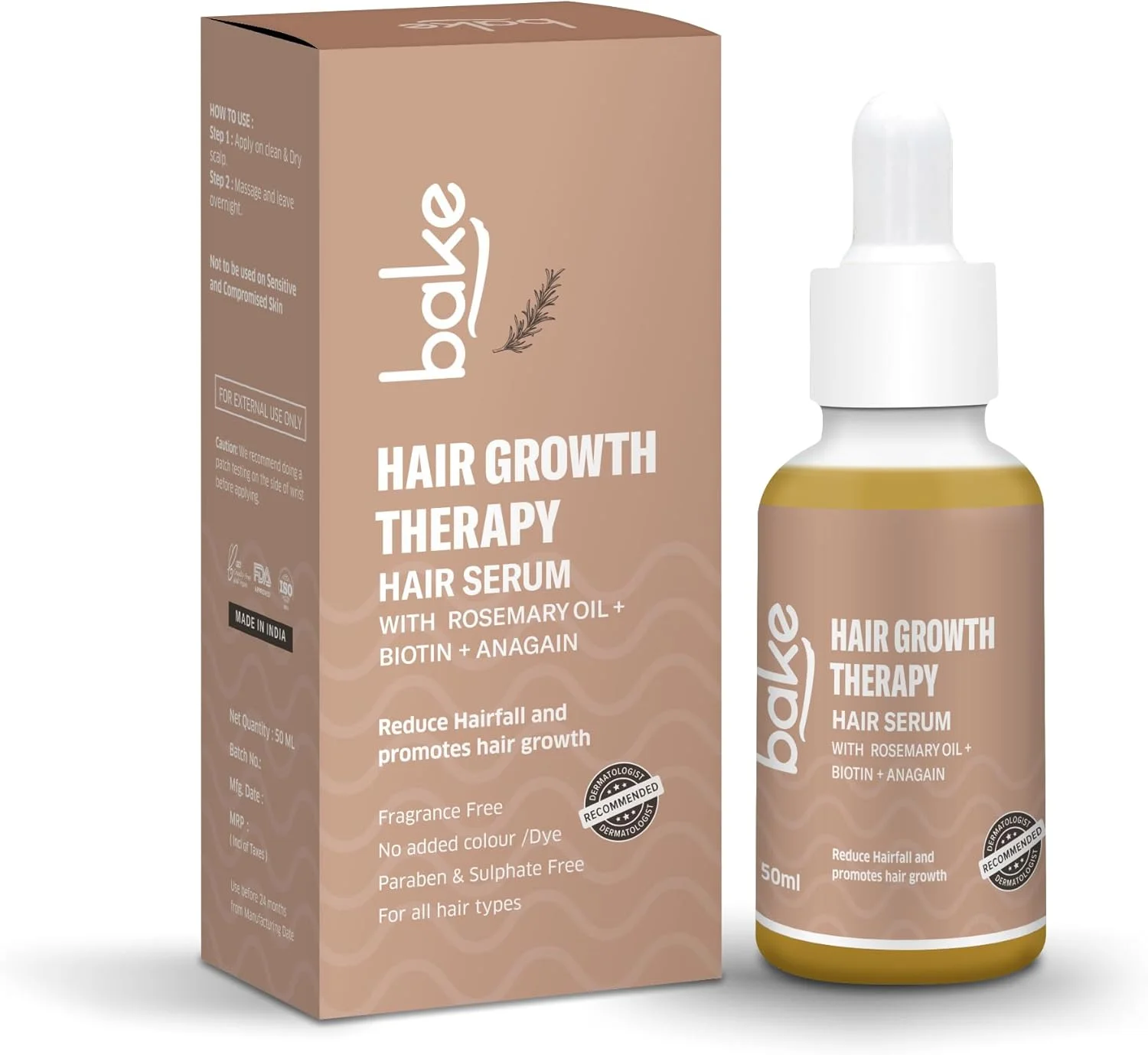 سرم مو رزماری خالص ۹۵٪ BAKE برای کنترل ریزش مو با آناگین و بیوتین | سرم پوست سر برای رشد مو و موهای خشک و وز | برای زنان و مردان | ۵۰ میلی لیتر