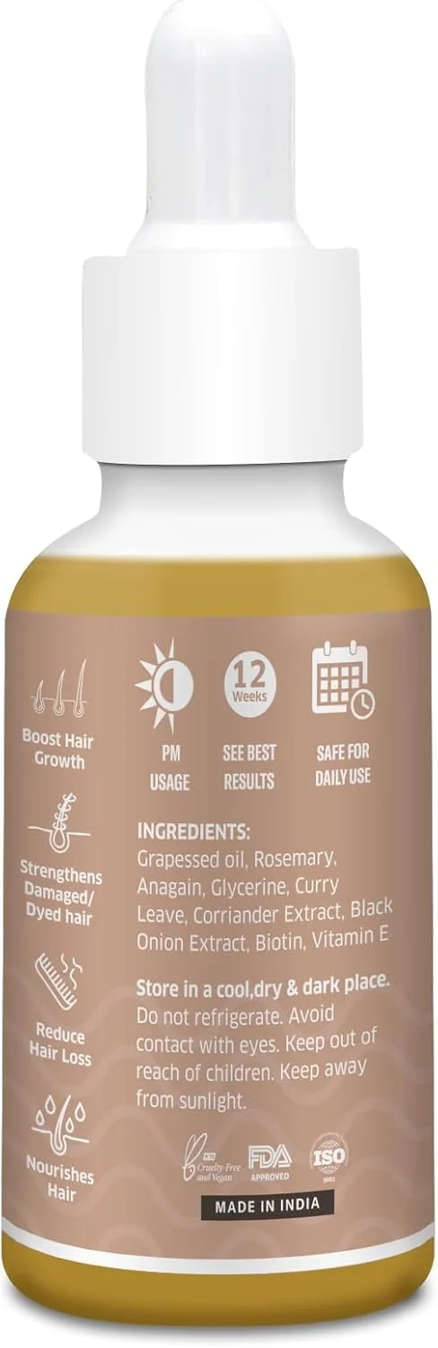 سرم مو رزماری خالص ۹۵٪ BAKE برای کنترل ریزش مو با آناگین و بیوتین | سرم پوست سر برای رشد مو و موهای خشک و وز | برای زنان و مردان | ۵۰ میلی لیتر