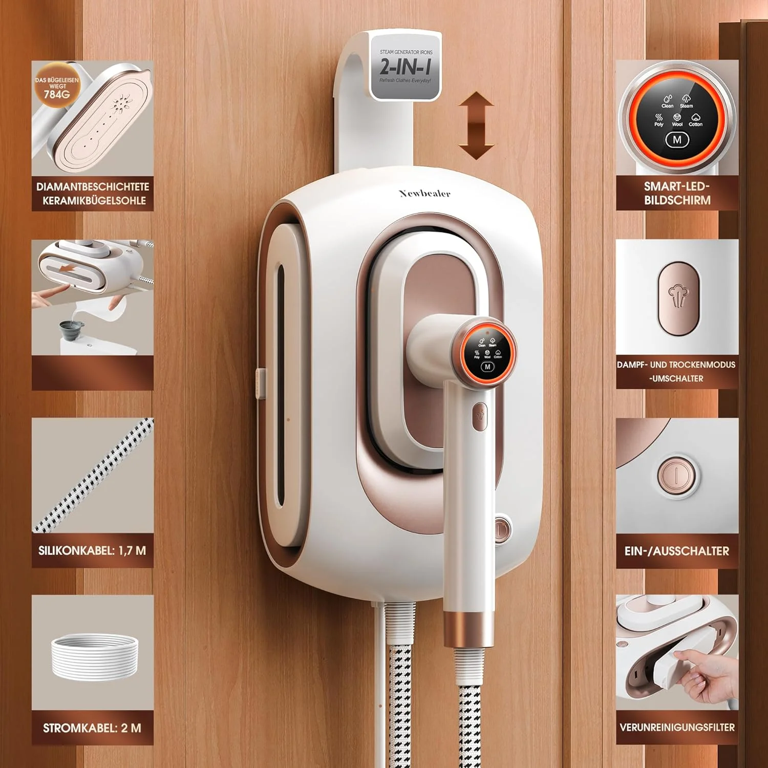 اتو بخار مخزن دار نیوبیلر، اتو بخار 1600 وات برای لباس، دارای 3 حالت بخار، گرم شدن سریع در 30 ثانیه، مخزن آب جداشدنی 1.2 لیتری، طراحی کم حجم با قابلیت نصب روی دیوار اتو بخار مخزن دار نیوبیلر، اتو بخار 1600 وات برای لباس، دارای 3 حالت بخار، گرم شدن سریع در 30 ثانیه، مخزن آب جداشدنی 1.2 لیتری، طراحی کم حجم با قابلیت نصب روی دیوار