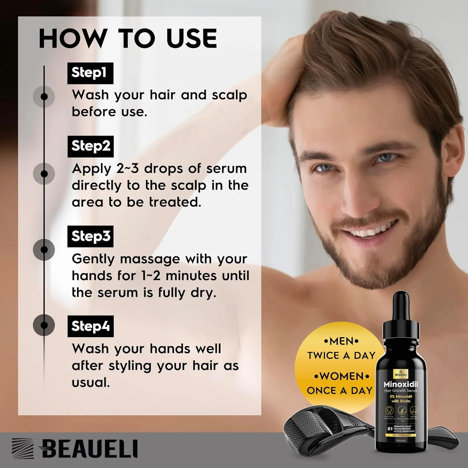 محلول تقویت کننده مو 5% برای رشد موی آقایان و بانوان، محلول تقویت کننده مو با قدرت فوق العاده، 3 بطری (هر کدام 3 اونس مایع)، بدون بو، شفاف، مناسب برای آقایان و بانوان