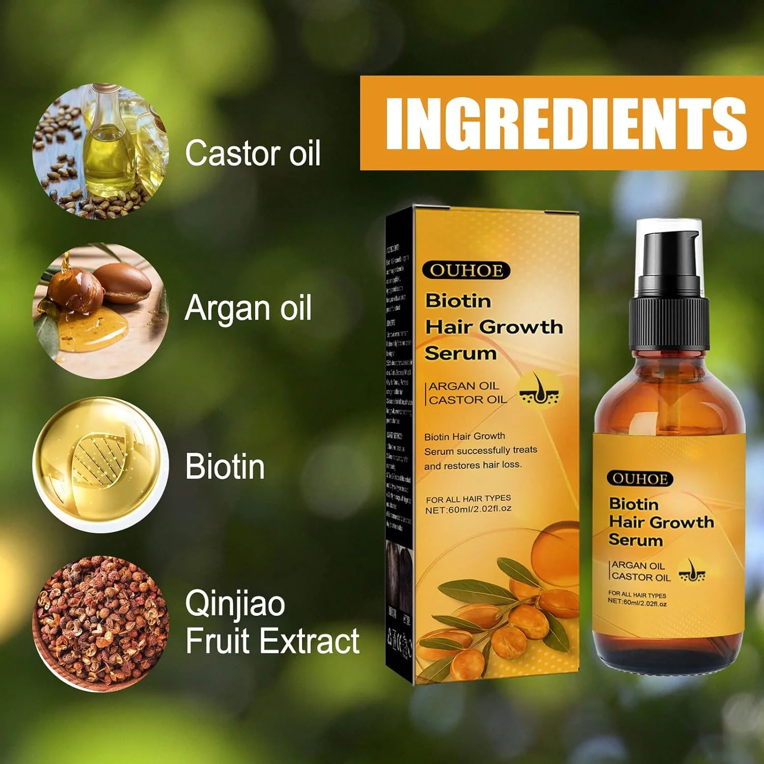 سرم رشد مو بیوتین با روغن کرچک و روغن آرگان - درمان جلوگیری از ریزش مو با فرمول رشد مجدد مو برای خانم ها، روغن اسانس سرم رشد مو برای انواع مو