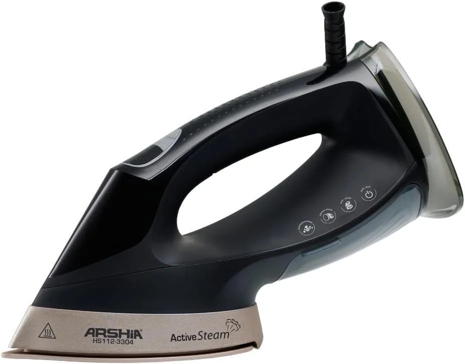 بخارگر دستی لباس آرشیا – بخارگر قدرتمند پارچه 1960 وات، گرم شدن سریع 25 ثانیه ای، مخزن 200 میلی لیتری، خاموش شدن خودکار، سیم 2.4 متری، مشکی طلایی شیک، از بین برنده چروک قابل حمل برای لباس