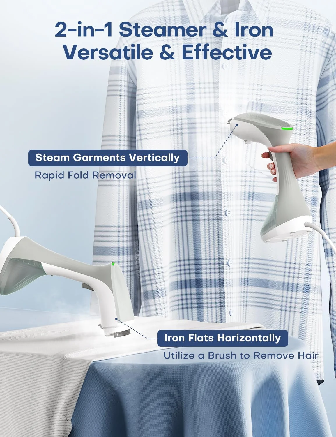 اتو بخار ایستاده AROEVE با توان 1300 وات، مخزن آب بزرگ 260 میلی لیتری، 2 حالت بخار، جمع و جور و قابل حمل، ایده آل برای خانه، دفتر و مسافرت - درمان بسیار موثر چروک اتو بخار ایستاده AROEVE با توان 1300 وات، مخزن آب بزرگ 260 میلی لیتری، 2 حالت بخار، جمع و جور و قابل حمل، ایده آل برای خانه، دفتر و مسافرت - درمان بسیار موثر چروک