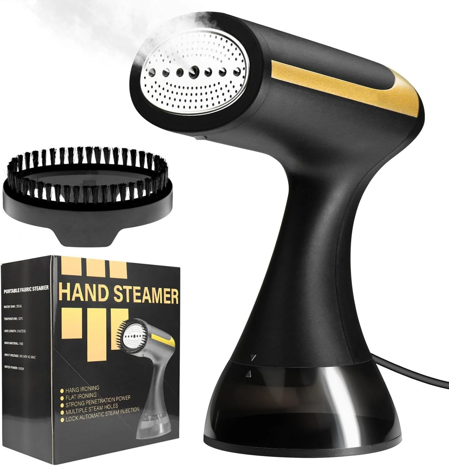 بخارگر مسافرتی بی سیم 1500 وات با مخزن آب 350 میلی لیتری و برس بخار، بخارگر دستی جمع و جور ایده آل برای مسافرت و مصارف خانگی