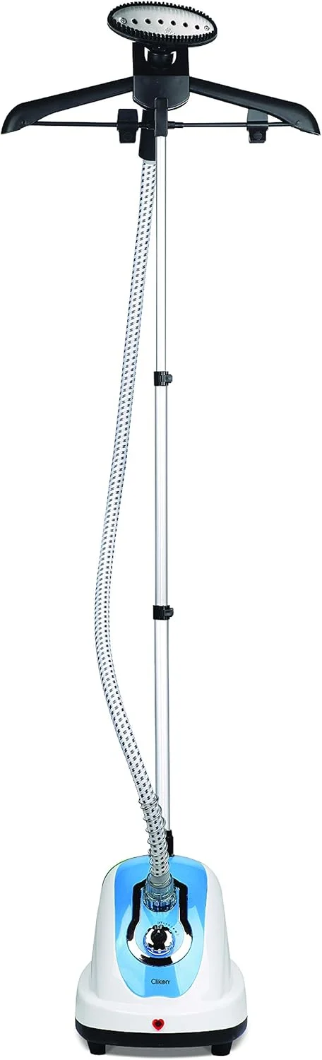 بخارگر لباس کلیکون 1.4 لیتری با نازل بخار استیل ضد زنگ، شلنگ عایق حرارت، شیرهای ضد نشت، 1700 وات، سفید و آبی - CK4033