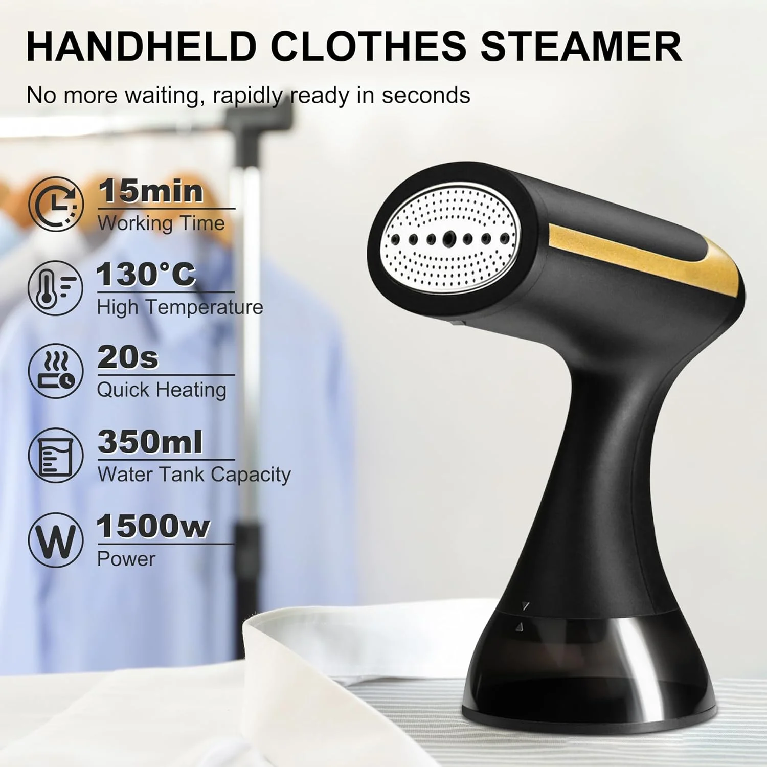 بخارگر مسافرتی بی سیم 1500 وات با مخزن آب 350 میلی لیتری و برس بخار، بخارگر دستی جمع و جور ایده آل برای مسافرت و مصارف خانگی