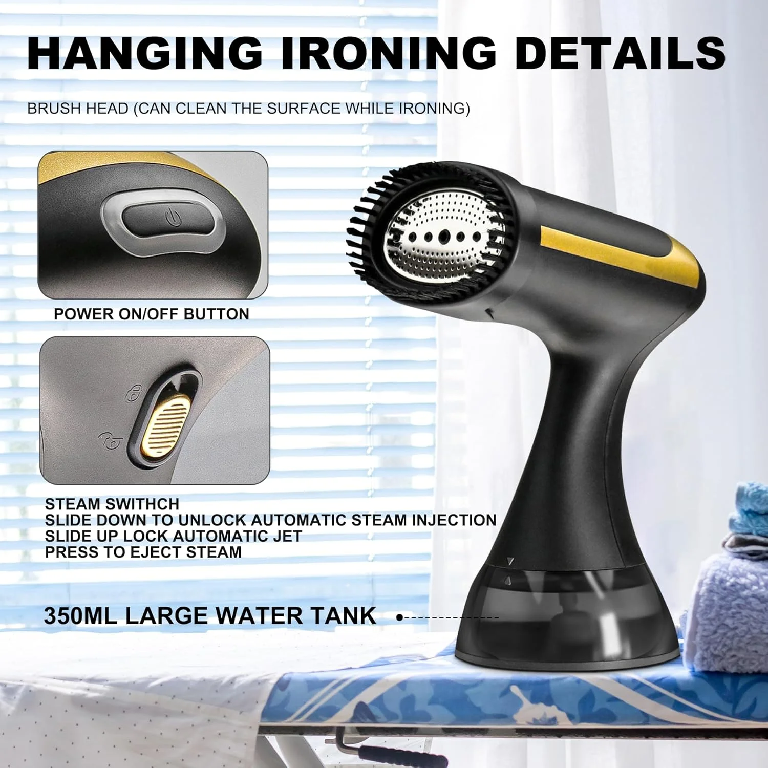 بخارگر مسافرتی بی سیم 1500 وات با مخزن آب 350 میلی لیتری و برس بخار، بخارگر دستی جمع و جور ایده آل برای مسافرت و مصارف خانگی