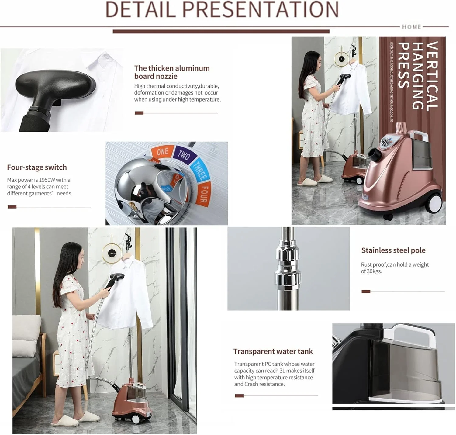 بخارگر لباس 2000 واتی ایستاده حرفه ای و سنگین، از بین برنده سریع چروک لباس برای انواع پارچه ها، با مخزن آب بزرگ 3.8 لیتری، مشکی (نقره ای)