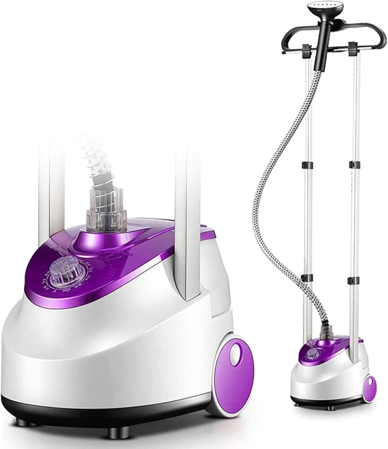 بخارگر عمودی لباس قابل حمل 1800 وات با قدرت بالا، حذف سریع چروک در 35 ثانیه با مخزن آب 2 لیتری برای از بین بردن چروک لباس در اتاق خواب منزل، بنفش (بنفش)