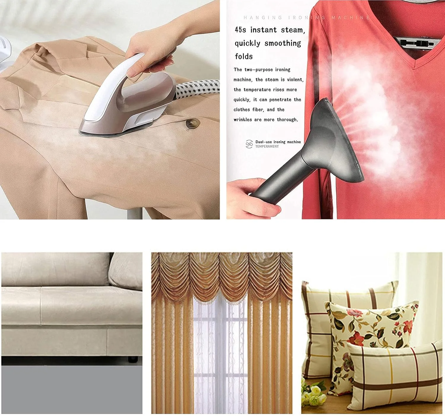 بخارگر عمودی لباس قابل حمل 1800 وات با قدرت بالا، حذف سریع چروک در 35 ثانیه با مخزن آب 2 لیتری برای از بین بردن چروک لباس در اتاق خواب منزل، بنفش (بنفش)