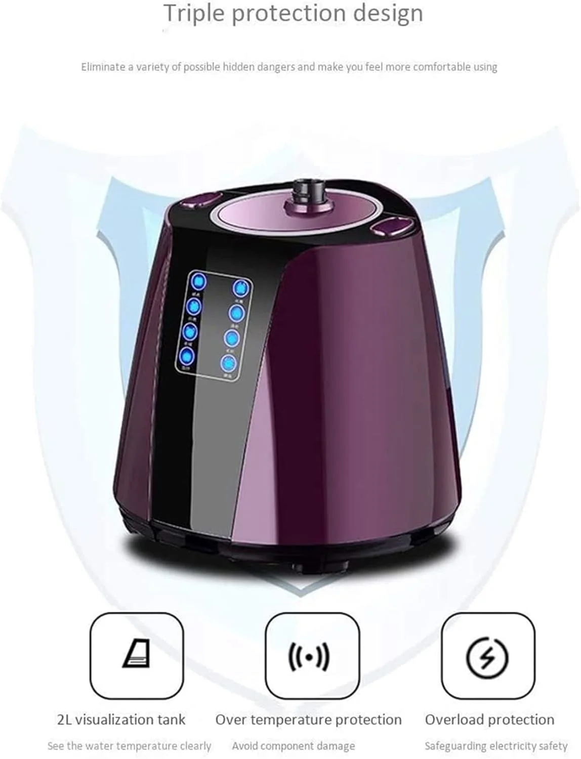 بخارگر ایستاده لباس 2000 وات، بخارگر حرفه ای و سنگین لباس، کنترل بخار 10 حالته، گرم شدن سریع 45 ثانیه ای، از بین برنده چروک