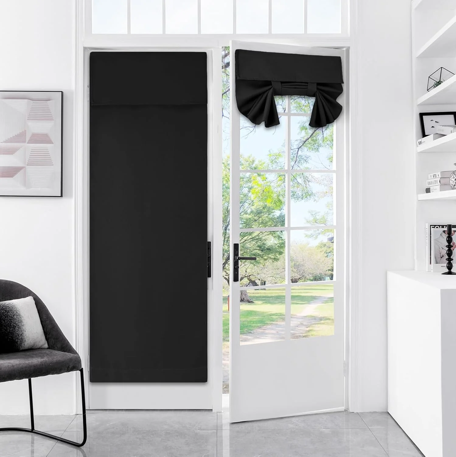 پرده درب فرانسوی کوچک برای تاریک کردن اتاق، پوشش پنجره درب با رنگ ثابت، سایه پرده جمع شو - 76 عرض در 178 طول سانتیمتر، مشکی، 1 عدد پرده درب فرانسوی کوچک برای تاریک کردن اتاق، پوشش پنجره درب با رنگ ثابت، سایه پرده جمع شو - 76 عرض در 178 طول سانتیمتر، مشکی، 1 عدد