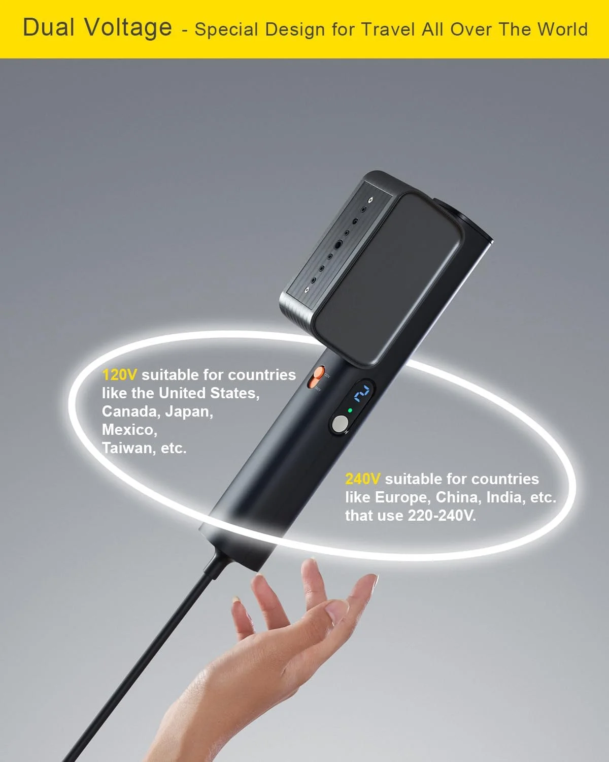 بخارگر مسافرتی G7 برای لباس، دو ولتاژ 110-240 ولت، بخارگرهای اتو حرفه ای قابل حمل، فقط 450 گرم، بخارگر دستی کوچک و سبک برای مسافرت های جهانی و منزل